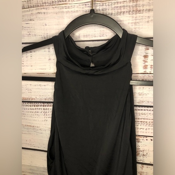 Mock neck Ruched Black Mini Dress - Picture 12 of 16